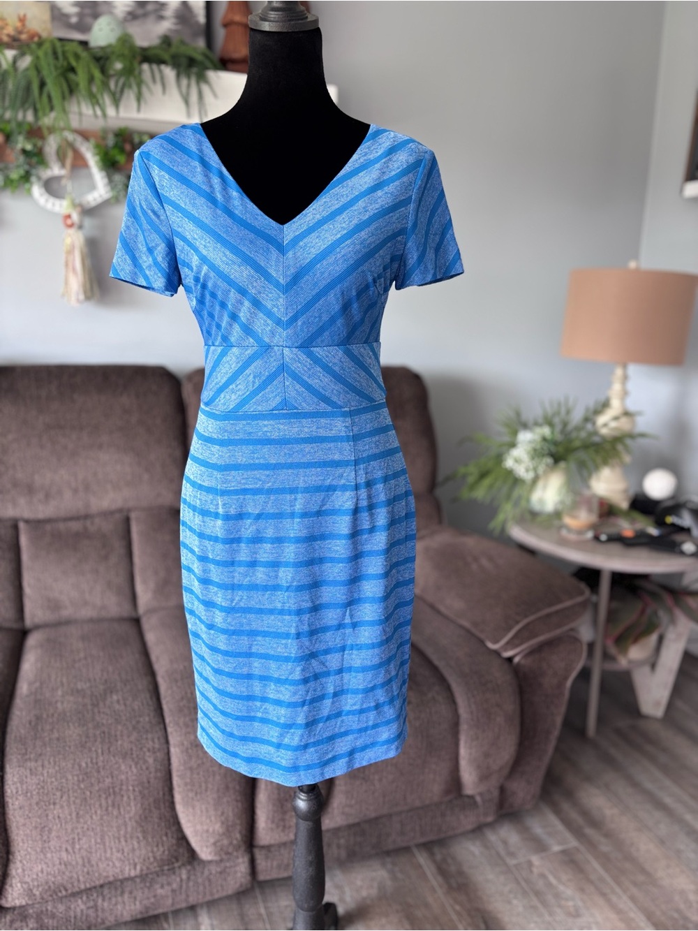 Marc New York Blue Striped V-Neck Midi Dress